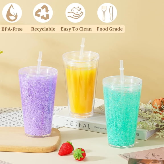 16 Oz Acrylic Kids Snowglobe Tumbler, 8 Pack Pre-Drilled Double Wall Plastic Snow Globe Cup for Glitter Snow Globe Diy$$Home Decor, Kitchen, & Other