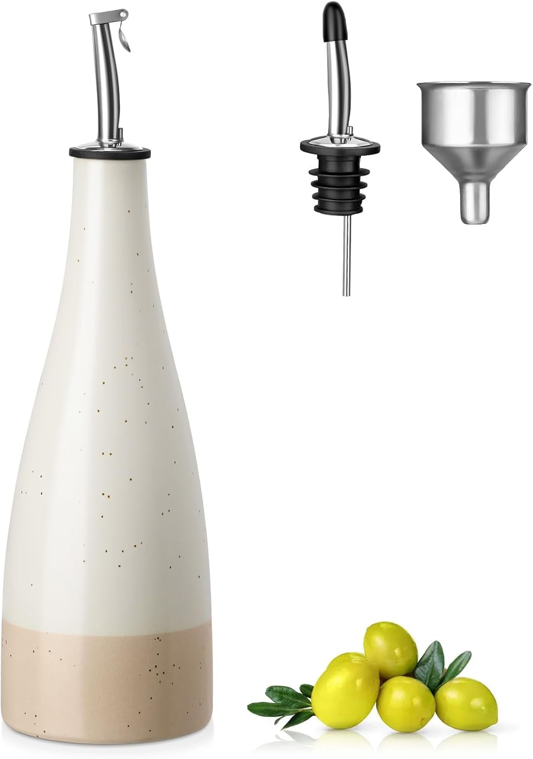 16 Oz Ceramic Olive Oil Dispenser Bottle, Bottle Dispenser with Spout and Funnel for Kitchen,Suitable for Oil, Vinegar, Coffee Syrups & Other Liquids，Cream