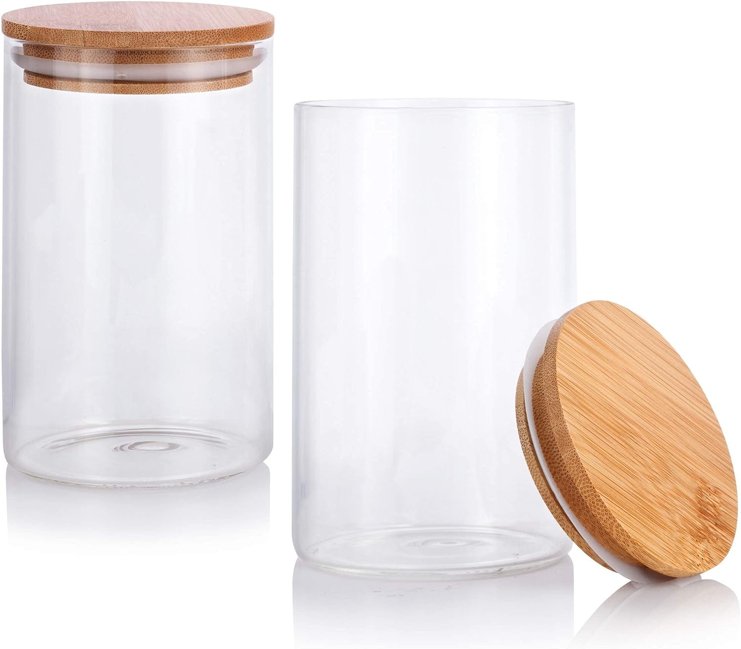 16 Oz Clear Glass Jar With Wood Bamboo Lid (2 Pack)
