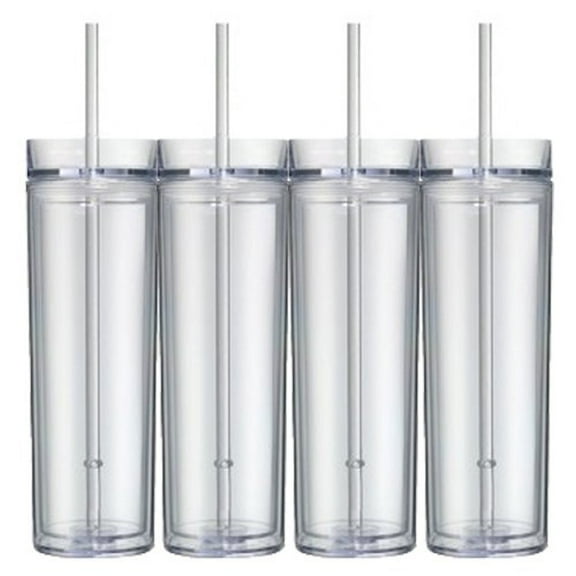 16 Oz Clear Skinny Acrylic Tumbler Double Wall 4 pack