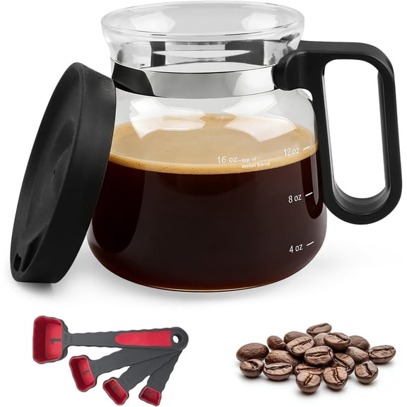 16 Oz Coffee Pot Mug Set, Glass Coffee Mugwith 4 Measuring Spoons, Clear Glass Cup with Lid, Portable Mini Espresso Cups, Travel Mugs, Mocha Pots for Coffee, , Hot Drinks (COLOR:Clear)