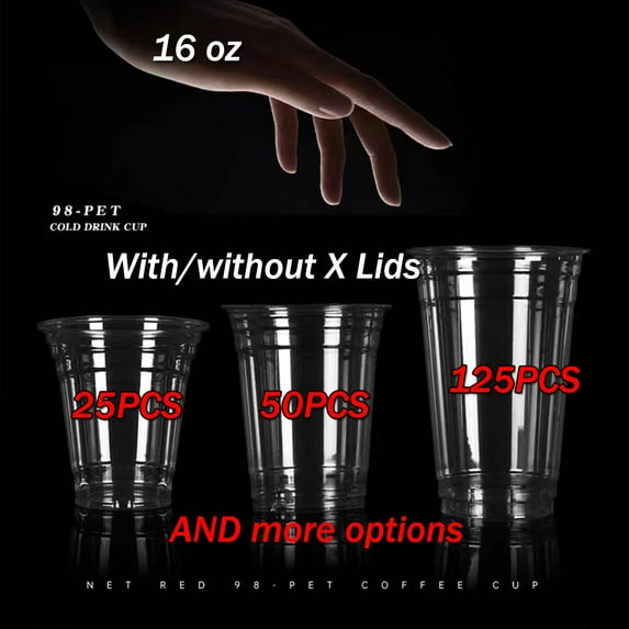 16 Oz. Crystal Clear Plastic Cups with Strawless Sip-Lids Clear Disposable Plastic Cups PET Crystal Clear Disposable
