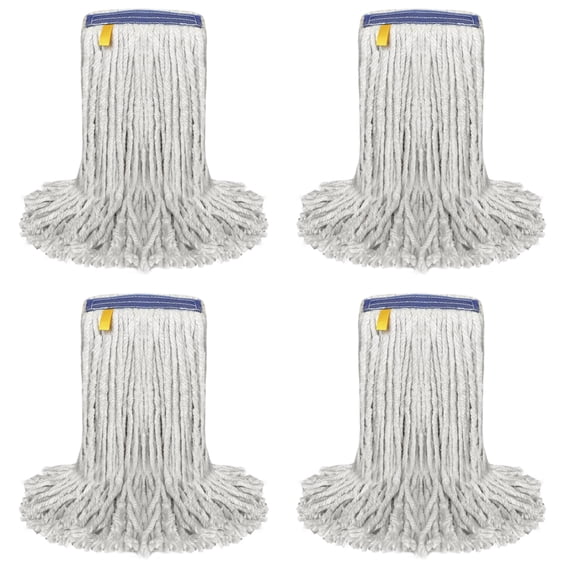 16 Oz Cut-End Cotton Mop Head Refill with 1.25-Inch Universal Headband, Wet Mop Head Refills, Natural (Pack of 4)