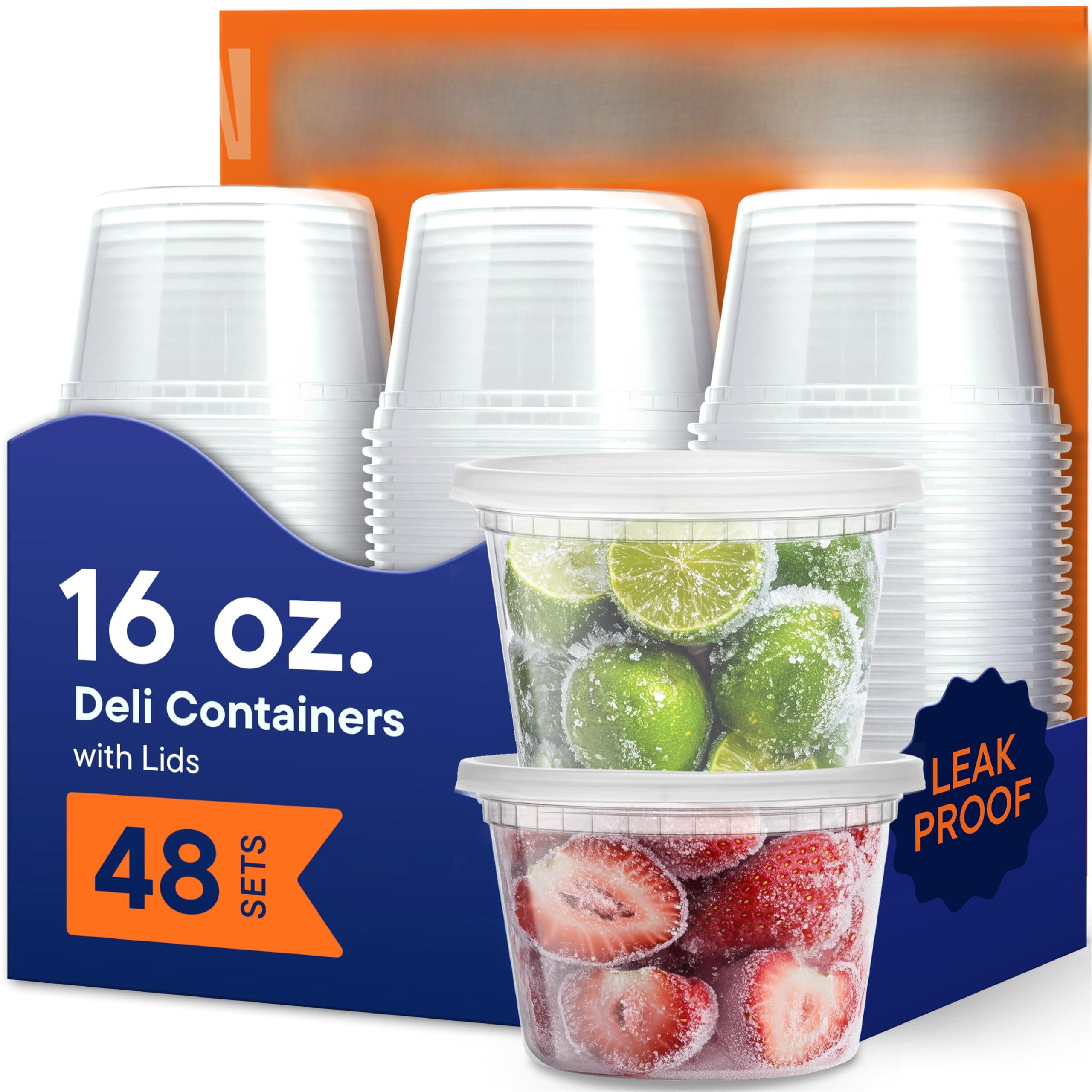 16 Oz Deli Containers With Lids (48 Sets) - Pint Clear Plastic Food ...