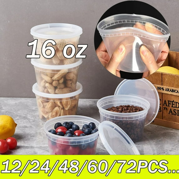 16 Oz Deli Containers with Lids, Plastic Deli Storage Containers Meal Prep Containers, Leak-Proof Freezer Safe Microwaveable Soup Storage Container