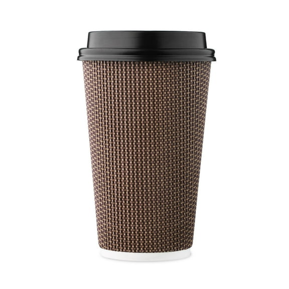 16 Oz Disposable Brown 85 Double-Walled Ripple Paper Cups For Hot Drinks