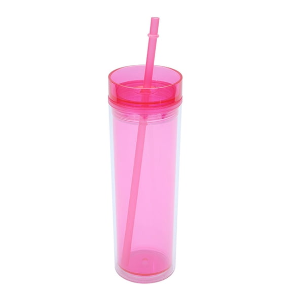 16 Oz Double Clear Plastic Tumbler with Lid and Straw Straight Sippy Cup Summer Sports Water Cup Reusable Lightweight Available in Red Color