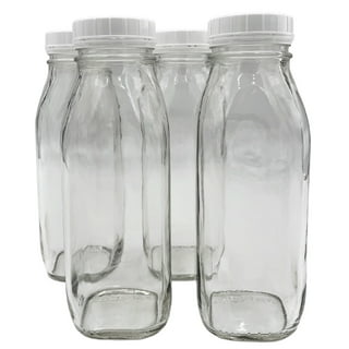 Kitchentoolz 12 Oz Square Glass Milk Jugs with Caps - Perfect Milk Container