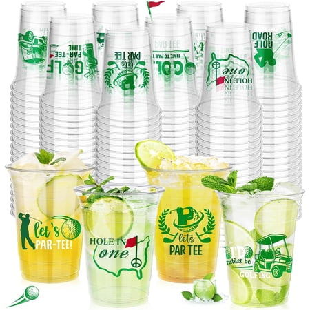 16 Oz Golf-Themed Disposable Plastic Cup in Transparent Green – Round, Lightweight, 16 oz Capacity, Sports Theme for Holiday, Birthday, and Party Use