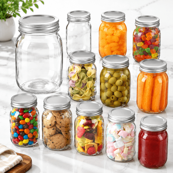 16 Oz Mason Jars With Lids And Bands Clear Gl12 Pack