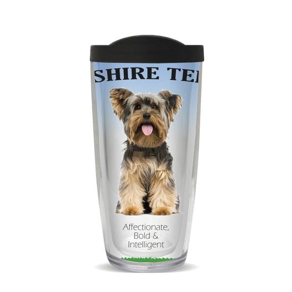 16 Oz Pets Corner Insulated Yorkshire Terrier Tumbler with Black Travel Lid - Sweat Proof Drinking Cup - Double Wall Tumblers - BPA Free Vacuum Insulation Plastic Drinking Glass (Yorkshire Terrier)