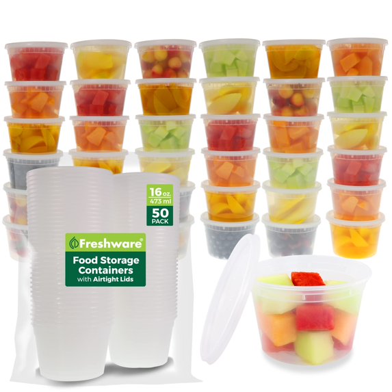 16 Oz Plastic Deli Food Storage Containers with Lids, BPA‑Free Leak ...