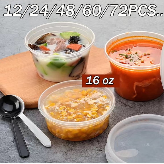 16 Oz.] Plastic Deli Food Storage Containers with Airtight Lids Use for Microwave,Freezer,Dishwasher-Safe,BPA Free,Leakproof,Recyclable