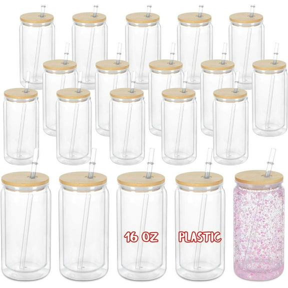 16 Oz  Snowglobe Tumbler, 20  Pre-Drilled Double Wall  Clear Cup for Glitter  Globe Diy, Double Wall  Snowglobe Cup with  Lid