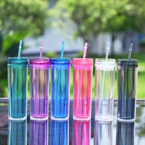 16 Oz Tumblers Set, Water Cups Reusable, Double Wall Clear Plastic Tumbler With Lid And Straw, Sports Water Cup For Kitchen Summer Travel(Red)