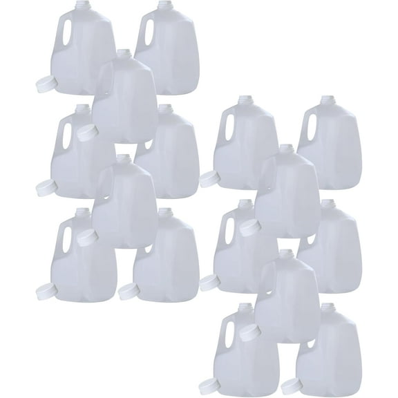 (16 PACK) 128 Oz Empty Plastic Gallon-Jug Juice Bottles with Tamper Evident White Screw Cap - Smoothie Bottles - Ideal for Juices, Milk, Smoothies, Picnic's and Even Meal Prep - Made in USA