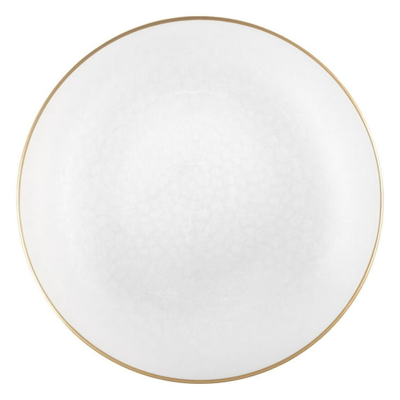 (16 PACK) EcoQuality 13" inch Round Charger Hammered White Plastic Dinner Plates with Gold Rim - China Like Party Plates, Heavy Duty Large Disposable Dinner Salad Plate Weddings, Serveware