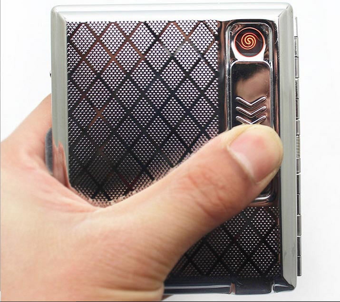 16 PACK Heavy Duty USB Rechargeable Windproof Electric Built-in Flame Less Lighter  Cigarette Cigar Storage Case - GRAY