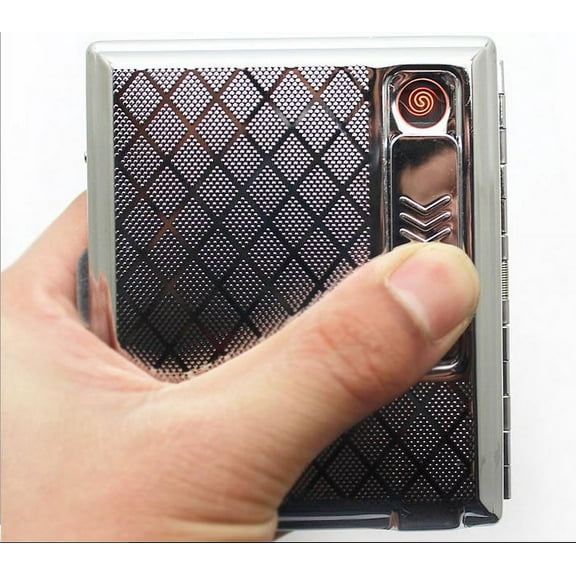 16 PACK Heavy Duty USB Rechargeable Windproof Electric Built-in Flame Less Lighter Cigarette Cigar Storage Case - GRAY