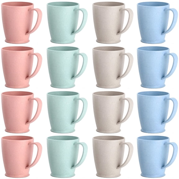 16 PCS 10 Oz Wheat Straw Plastic Coffee Cups Mugs,Reusable Plastic Cup Mug with Handle Lightweight Microwavable Dishwasher Safe Unbreakable for Tea Milk Water Juice Coffee(Multicolor)