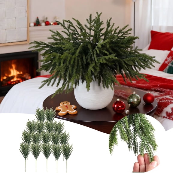 16 PCS 18" Artificial Pine Branches, Realistic Cedar Greenery Stems for Christmas Wreaths Garlands DIY Crafts, Evergreen Picks for Home Holiday Decor