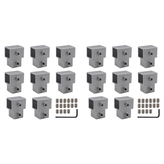 16 PCS 1In/25 mm Square Tube Connector, 3-Way Pipe Fitting Connector Aluminum Alloy Tee Chain End Rails Clamps A