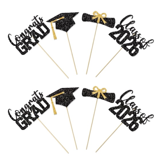 16 PCS 2026 Graduation Centerpiece Sticks Diploma Grad Cap Class of 2026 Table Flower Centerpieces Congrats 2026 Senior Graduation Floral Decorations for 2026 Graduation Theme Party Supplies