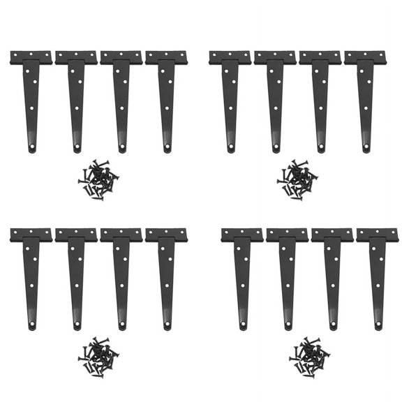 16 PCS 6 Inch Heavy Duty Door Hinges T-Strap Tee Shed Hinge Gate Hinges for Wooden Gates Hinges (Black),16 x T-strap hinges,Black