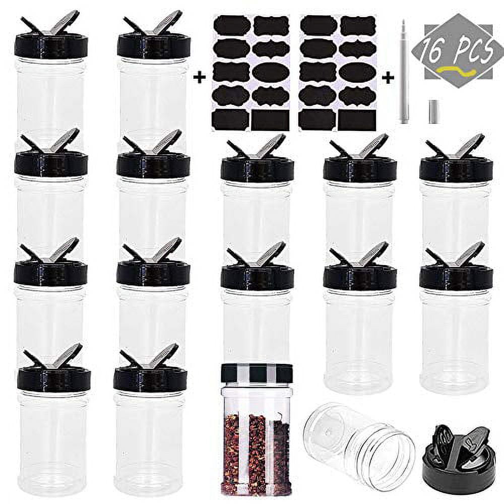 Bekith 16 Pack 9 Oz Plastic Spice Jars Bottles Containers with Black Cap –  Perfect for Storing Spice, Herbs and Powders