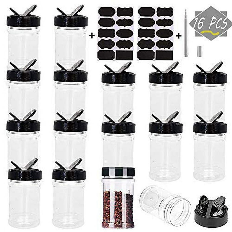 https://i5.walmartimages.com/seo/16-PCS-7-oz-200-ml-Clear-Plastic-Spice-Jars-Storage-Bottle-Container-Spice-Containers-Black-Cap-Perfect-Storing-Spice-Herbs-Powders-Provide-20-Chalkb_2388d123-bd3b-412e-b683-5c31c5c865de.03e522df44880954e7f262df005bcbdf.jpeg?odnHeight=768&odnWidth=768&odnBg=FFFFFF