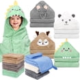 thumbnail image 1 of 16 Pcs Baby Towels, 4 Pcs Soft Hooded Towels & 12 Pcs Washcloths, Baby Bath Towels for Newborns, Infants & Toddlers- Ultra Absorbent, Cute Towel Gift for Boys, 1 of 8