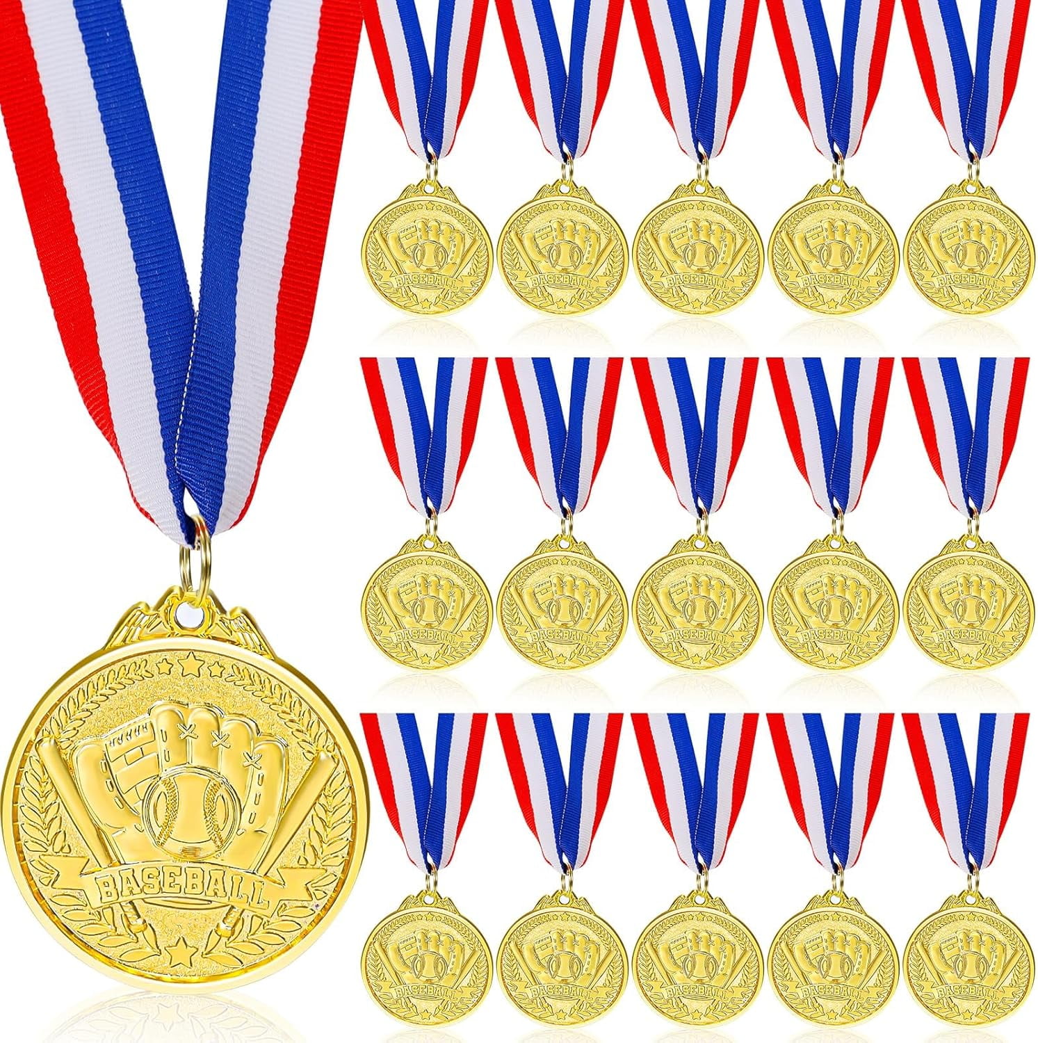 16 PCS Baseball Medals for Kids Baseball Award Medals with Neck Ribbon,Game Prize Medals for