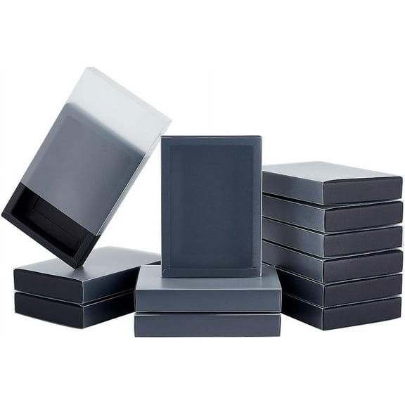 16 PCS Black Kraft Gift Drawer Box Translucent Plastic Lid Gift Drawer Box with PVC Frosted Window for Wedding and Jewellery Packaging 5.4x3.8x1inch