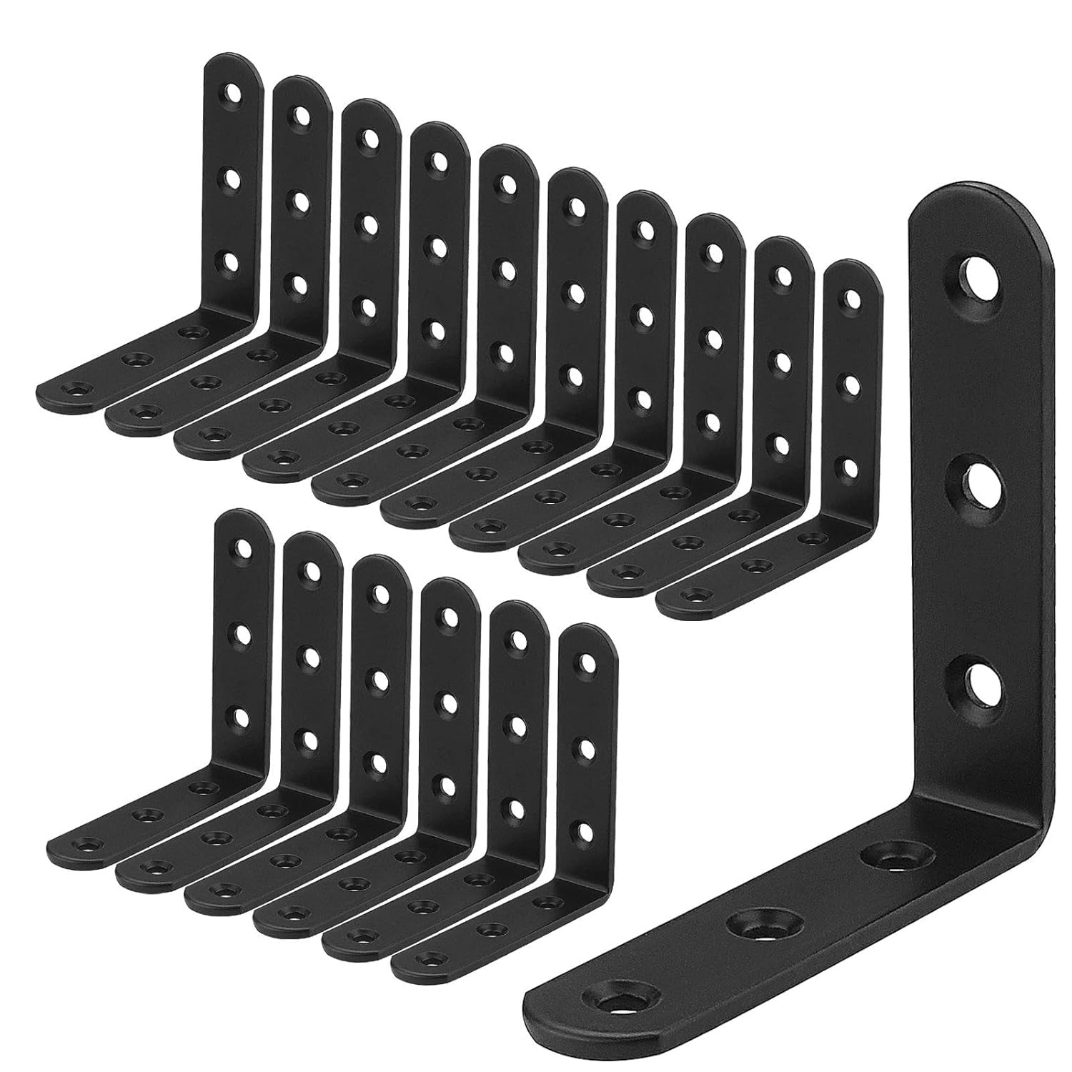 16 PCS Black L Brackets for Wood Heavy Duty Metal Corner Brace, 4 x 4
