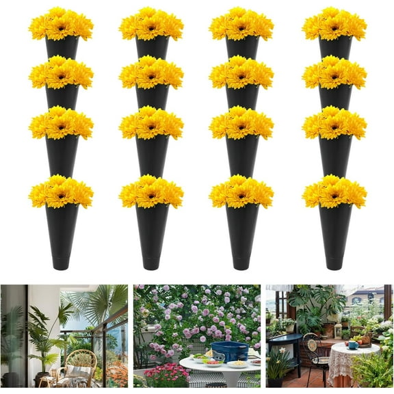 16 PCS Black Plastic Flower Buckets Bulk, Flower Display Buckets, Wedding Flower Display for Flower Shops, Patio Gardens, Outdoor Flower Events