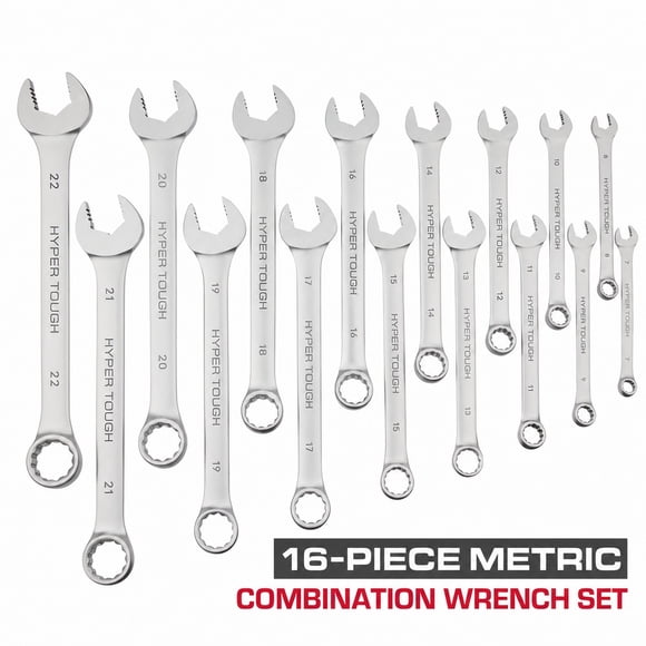 Hyper Tough Combination Wrench Set, Metric, 16 Pieces