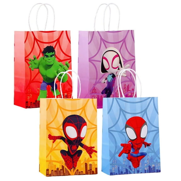 16 PCS Cartoon Anime Party Favor Candy Bags for Spiderman Themed Birthday Supplies Decor,Birthday Game Party Kraft Paper Goodie Gift Bag Decorations5.9" x 3.1" x 8.2"