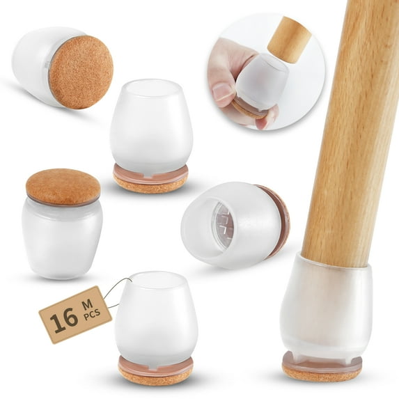 Ezprotekt 16 Pcs Chair Leg Floor Protectors for Hardwood Floors, Square Felt Furniture Pads Bar Stool Floor Protectors Chair Protectors Covers Chair Leg Caps (Fit 0.8"-1.1", Clear)