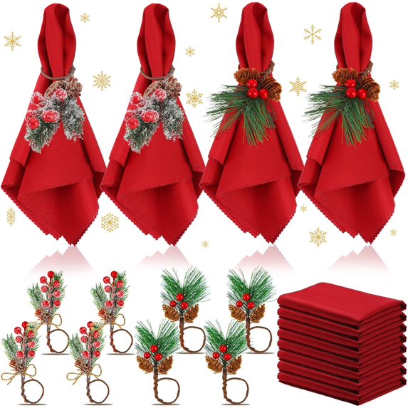 16 PCS Christmas Napkins and Ring Set 8 PCS Red Washable Napkins Cloth — free download
