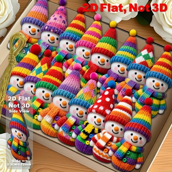 16 PCS Colorful Christmas Snowman Christmas Tree Decorations 2D Flat Festive Cartoon Snowmen Hanging Ornaments for Home and Garden Christmas Trees Winter Snowman Christmas Decor Xmas Party Supplies