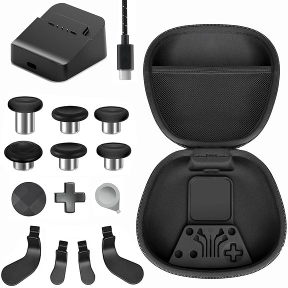 16 PCS Complete Component Pack for Xbox Elite Controller Series 2 Core,Accessories Include 1 Carrying Case, 1 Charging Dock&Cable, Metal 6 Joysticks, 4 Paddles, 2 D-Pads, 1 Adjustment Tool,Black