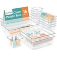 thumbnail image 1 of 16 PCS Drawer Organizer Set, 5 Varied Size Bathroom and kitchen Drawer cabinet organizer Trays, Clear Storage Bins for Makeup, Jewelry, Utensils and Gadgets, 1 of 6