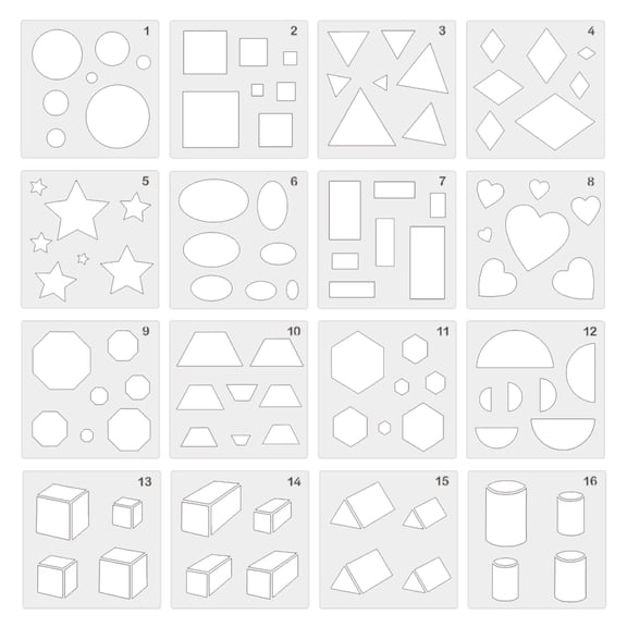 16 PCS Drawing Stencil Templates for Kids Geometric Shapes Painting Template Set for Kids Children Simple Shape Drawing