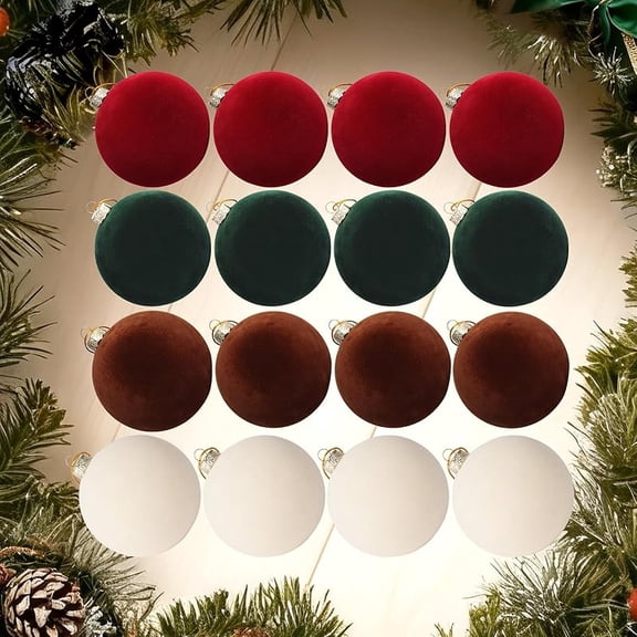 16 PCS Flocked Velvet Christmas Ornaments - 3.15" Hanging Balls for Tree Wreath Mantel Gift Packages