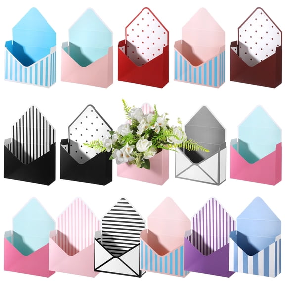 16 PCS Flower Bouquet Envelope Boxes, Present Packaging Paper Boxes for Florist, Foldable Letter-Style Flower Bags for Wedding, Graduation, Valentine's, Mother's Day, Party Surprise