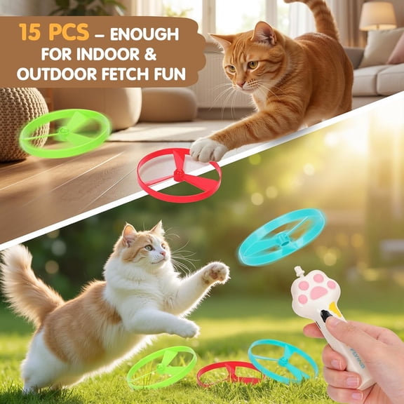16 PCS Flying Spinners for Disc Launcher Toy, Additional Discs for Outdoor & Indoor Pet Chasing Training Hunting Interactive Cat Fetch Toy