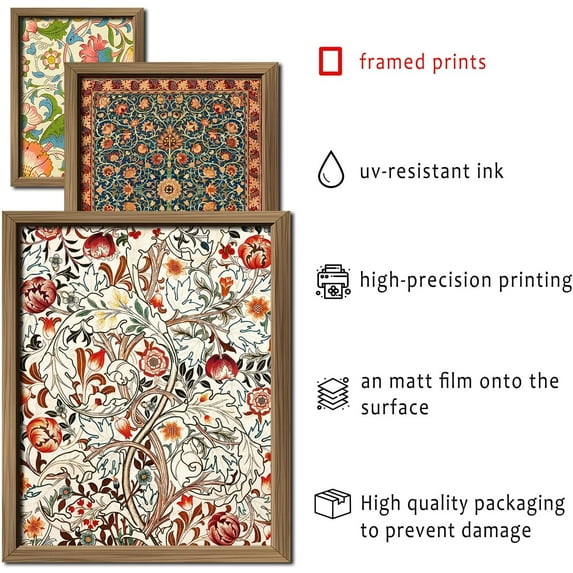 16 PCS Framed William Morris Wall Art Decor, Vintage Botanical Gallery Wall Set for Bedroom Living Room Dorm Home
