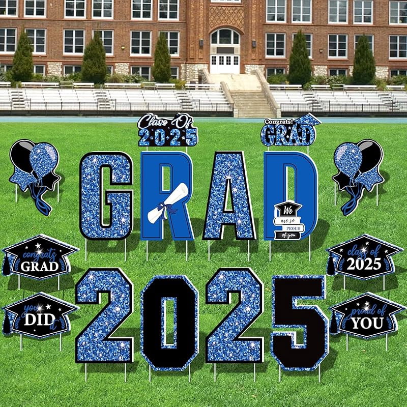 16 PCS Graduation Yard Signs, Black Gold Graduation Yard Signs Class Of ...