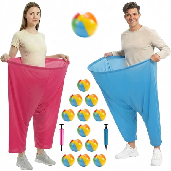 16 PCS Granny Pants Yard Game for Kids Adults, Oversized 2-Pack Pants With 10 Color Balls and 2 Air Pumps, Outdoor Tossing Games For Family Friend Groups Carnival Party Reunion Gathering