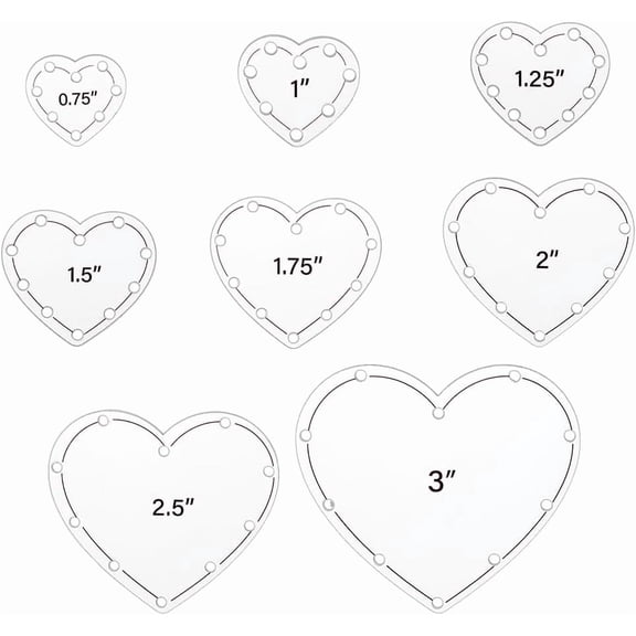 16 PCS Heart Quilting Templates Set 0.75" 1" 1.25" 1.5" 1.75" 2" 2.5" 3" Acrylic Heart Template Ideal Sewing Products Embroidery Pattern Stabilizers